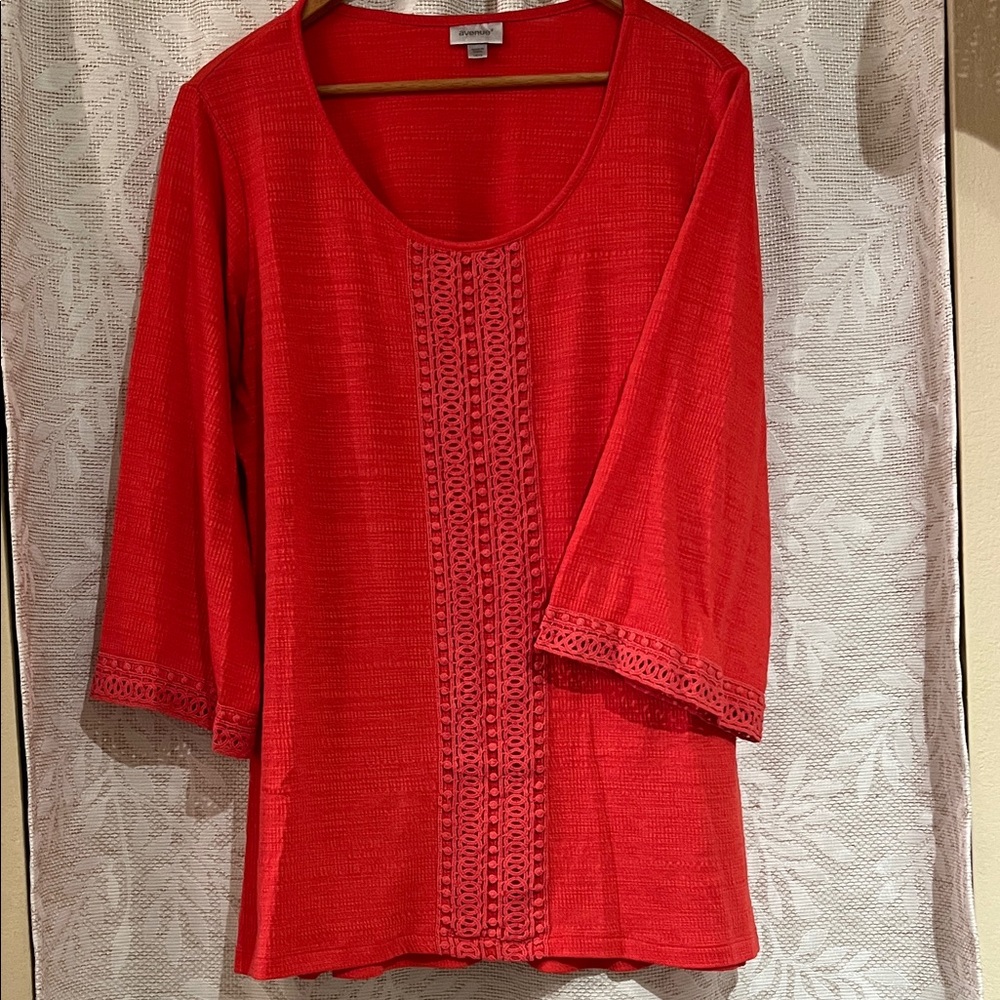 Avenue Vibrant Red Lace Accent Top